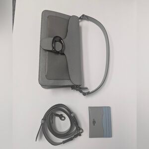 Coach Tabby 26 Gray Leather Shoulder Bag with Coach Blue/Gray Card Holder